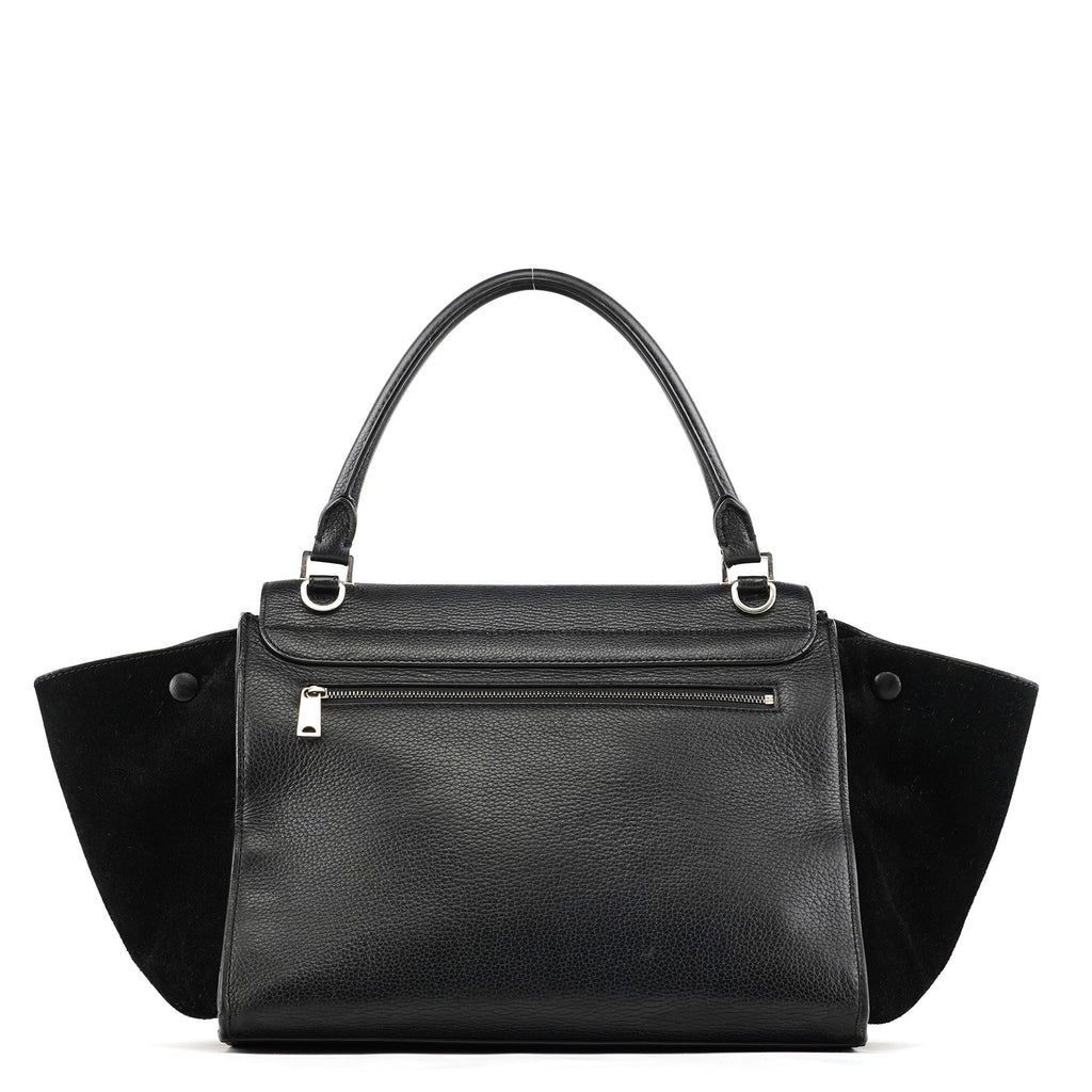 Black Leather Trapeze 2-Way Bag