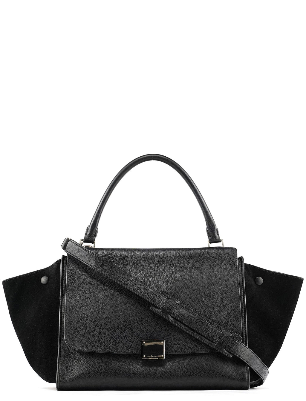 Black Leather Trapeze 2-Way Bag