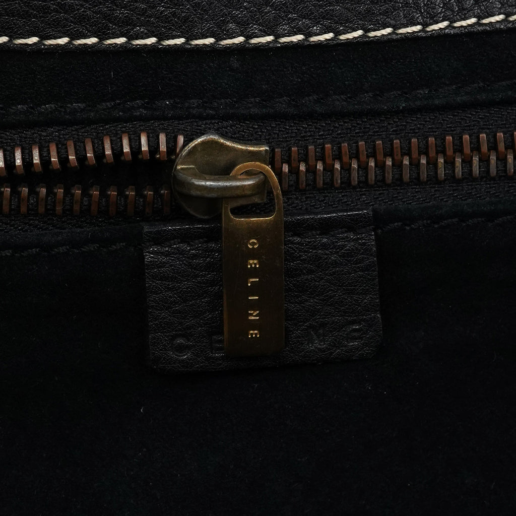 Black Pebbled Leather Belt Tote Bag