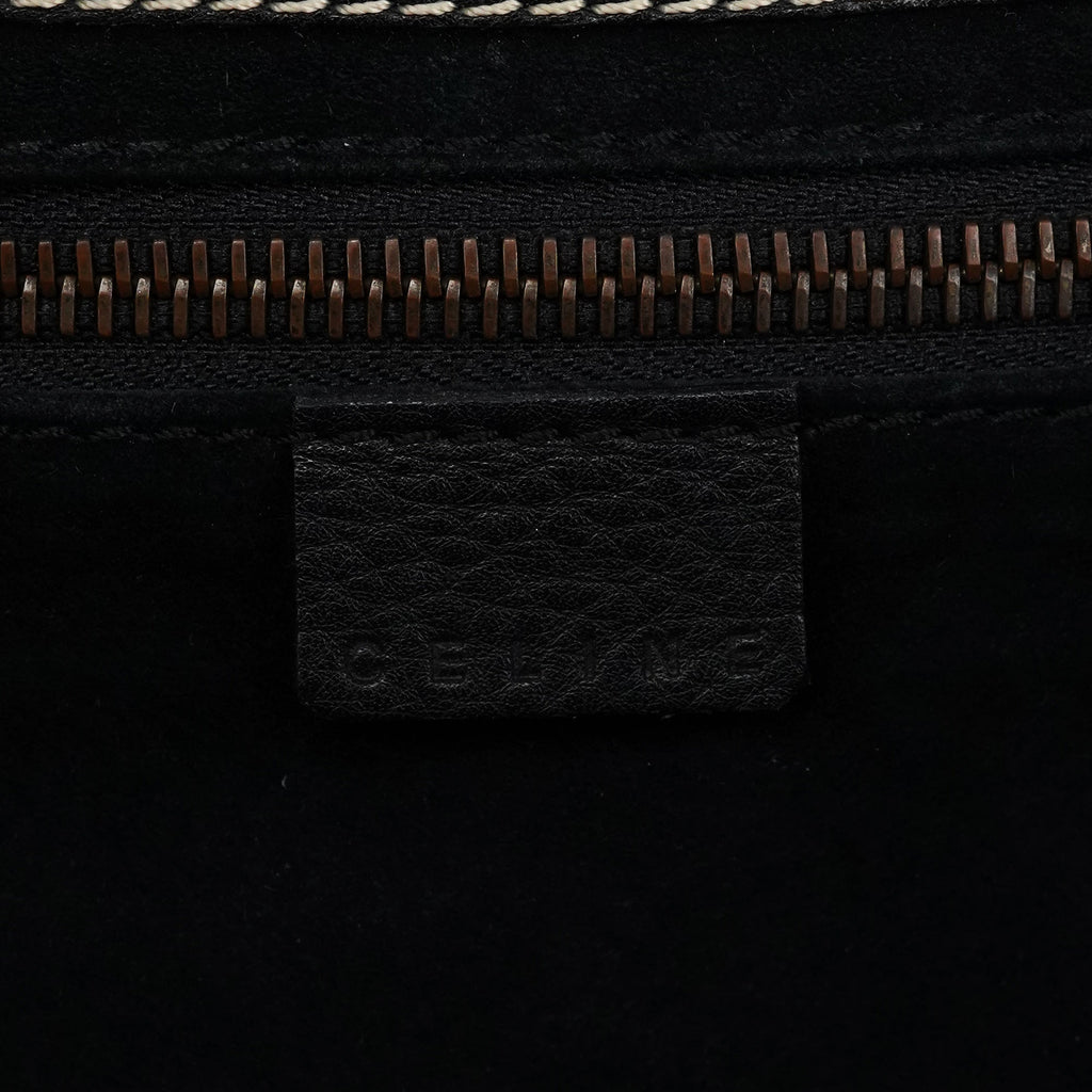 Black Pebbled Leather Belt Tote Bag
