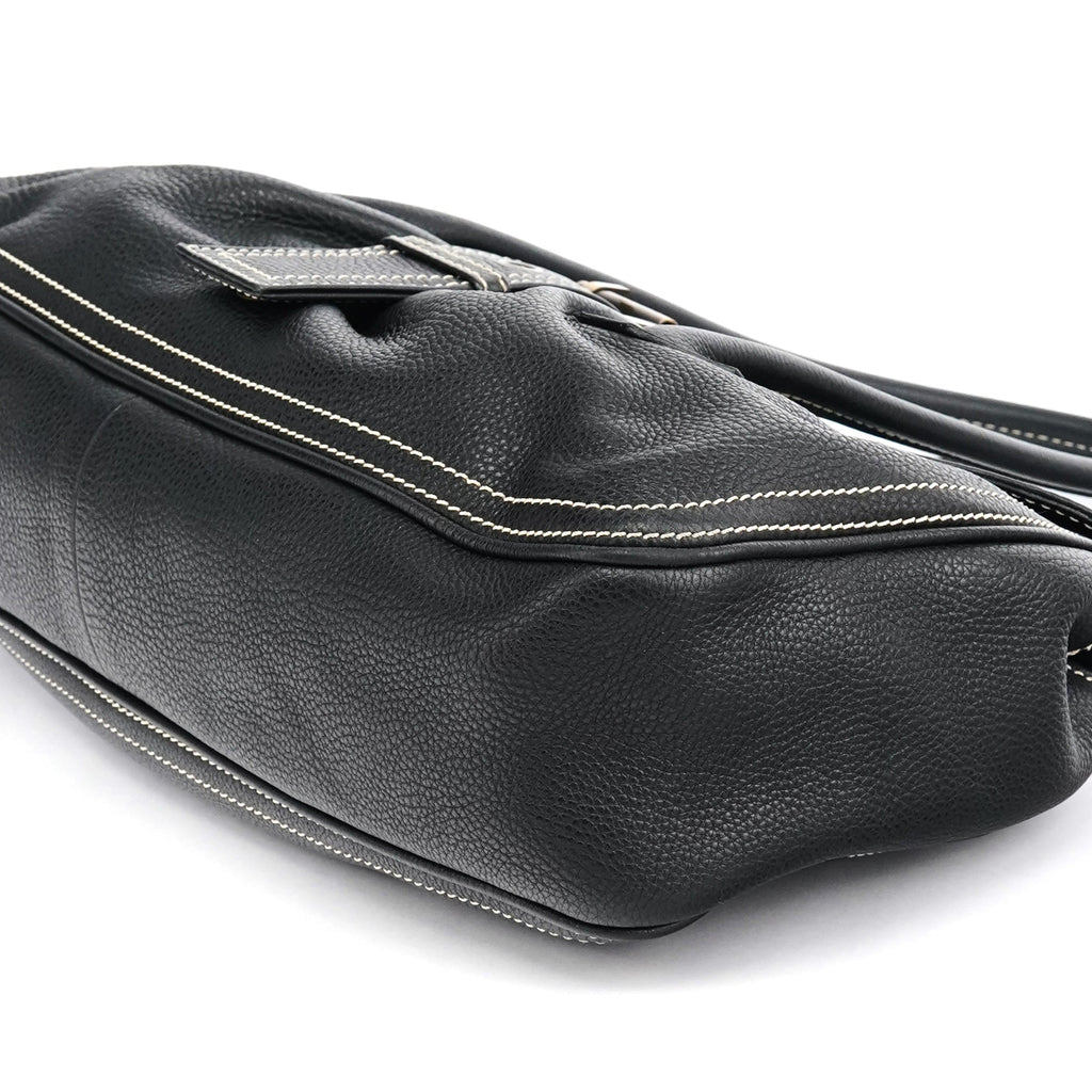 Black Pebbled Leather Belt Tote Bag