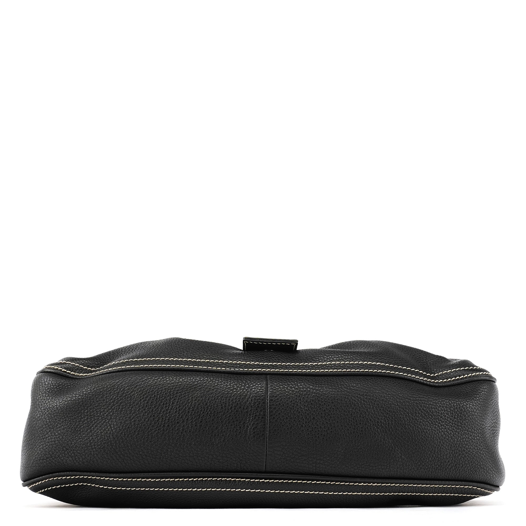 Black Pebbled Leather Belt Tote Bag