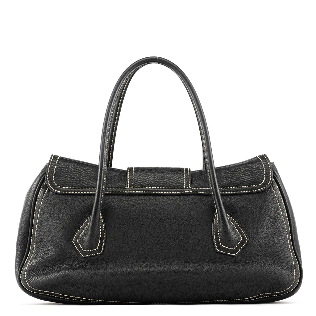 Black Pebbled Leather Belt Tote Bag