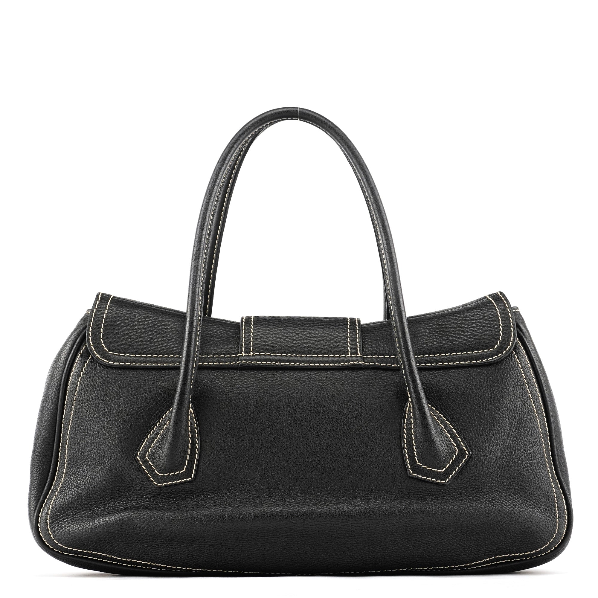 Black Pebbled Leather Belt Tote Bag