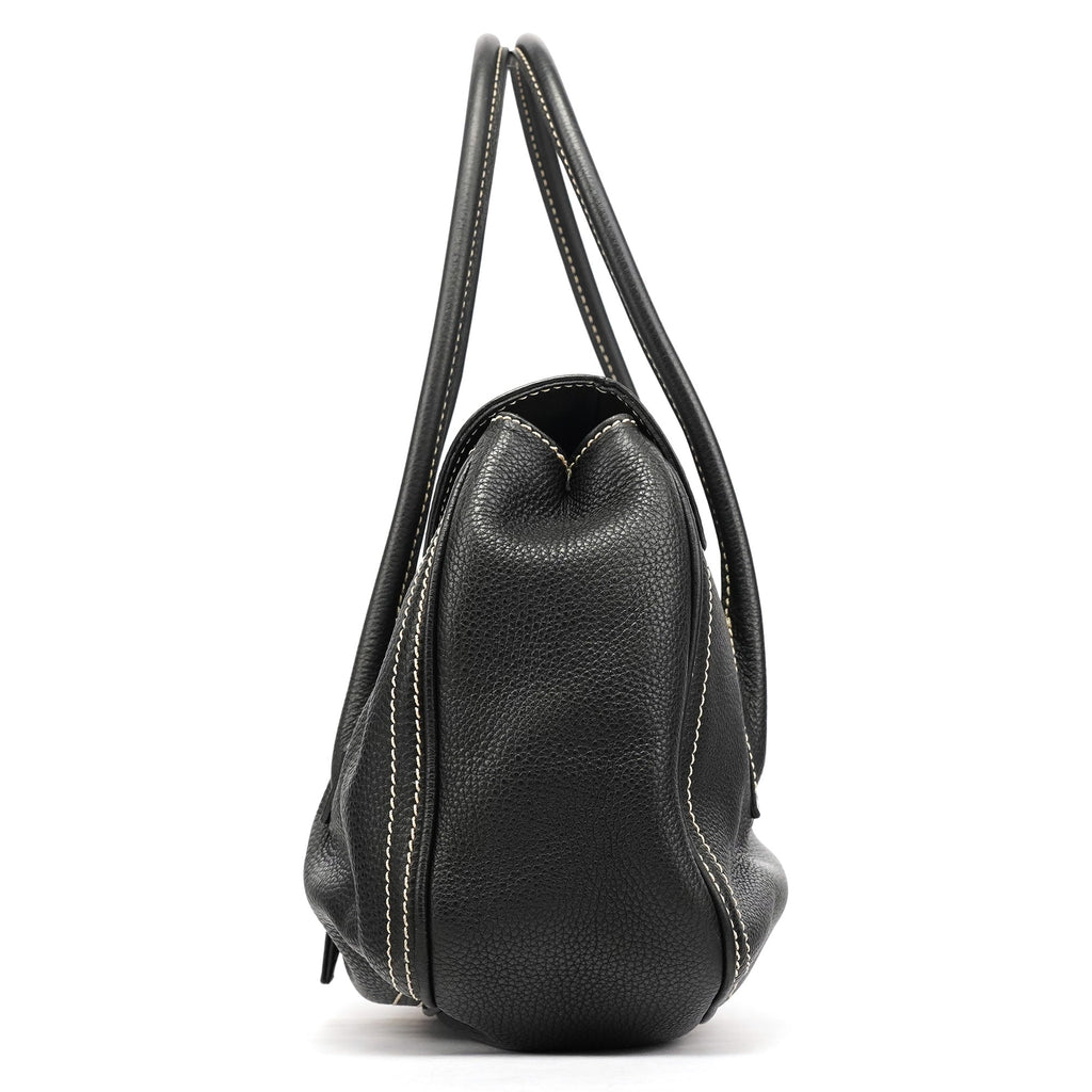 Black Pebbled Leather Belt Tote Bag