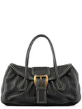Black Pebbled Leather Belt Tote Bag