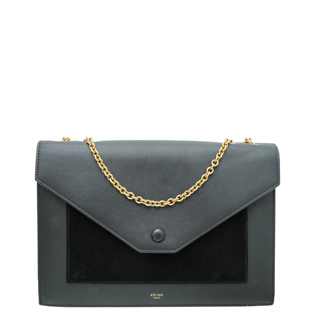 Celine Black Pocket Envelope Flap Chain Medium Bag