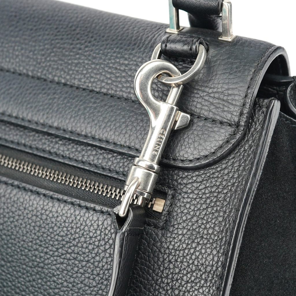 Black Suede Leather Trapeze 2-Way Shoulder Bag