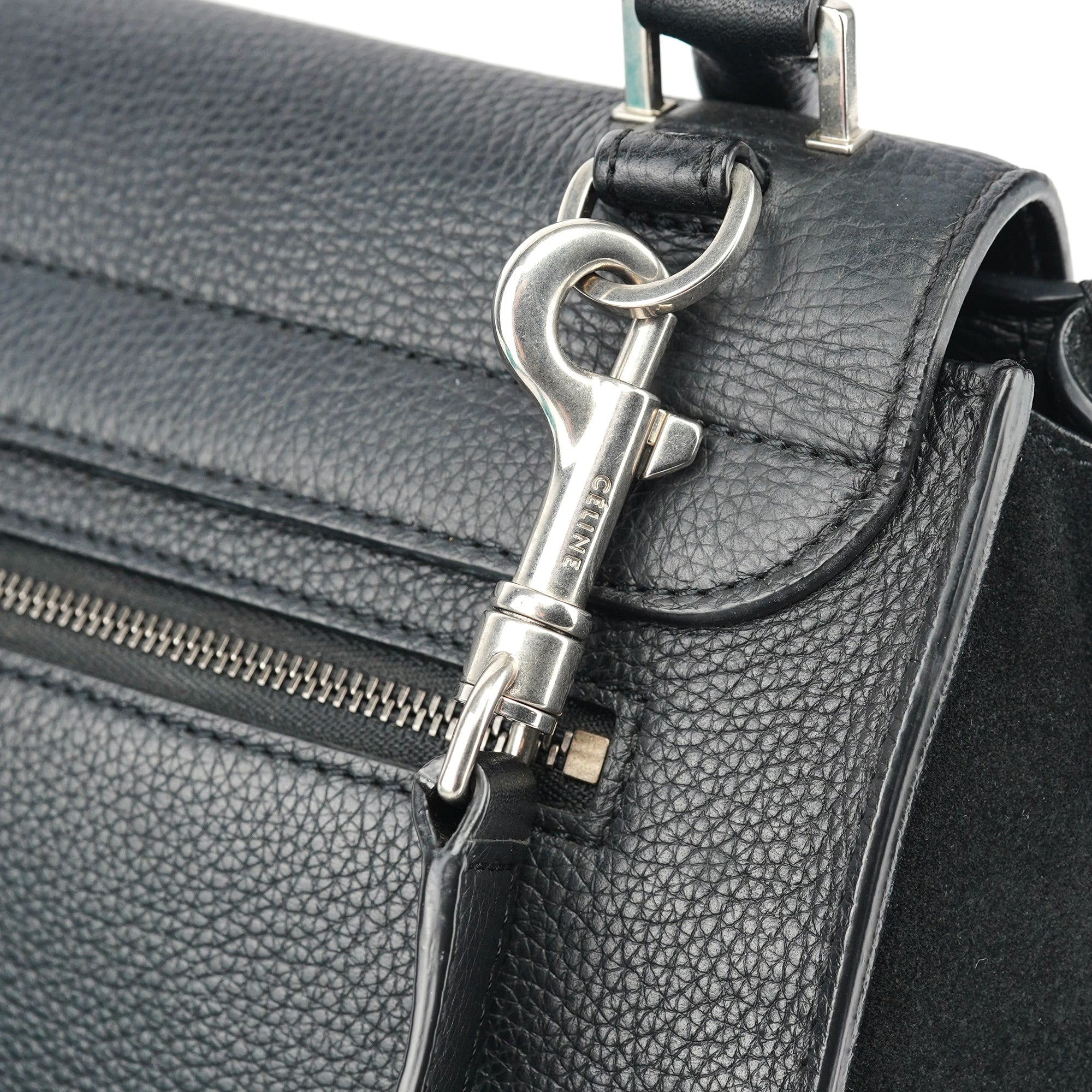 Black Suede Leather Trapeze 2-Way Shoulder Bag