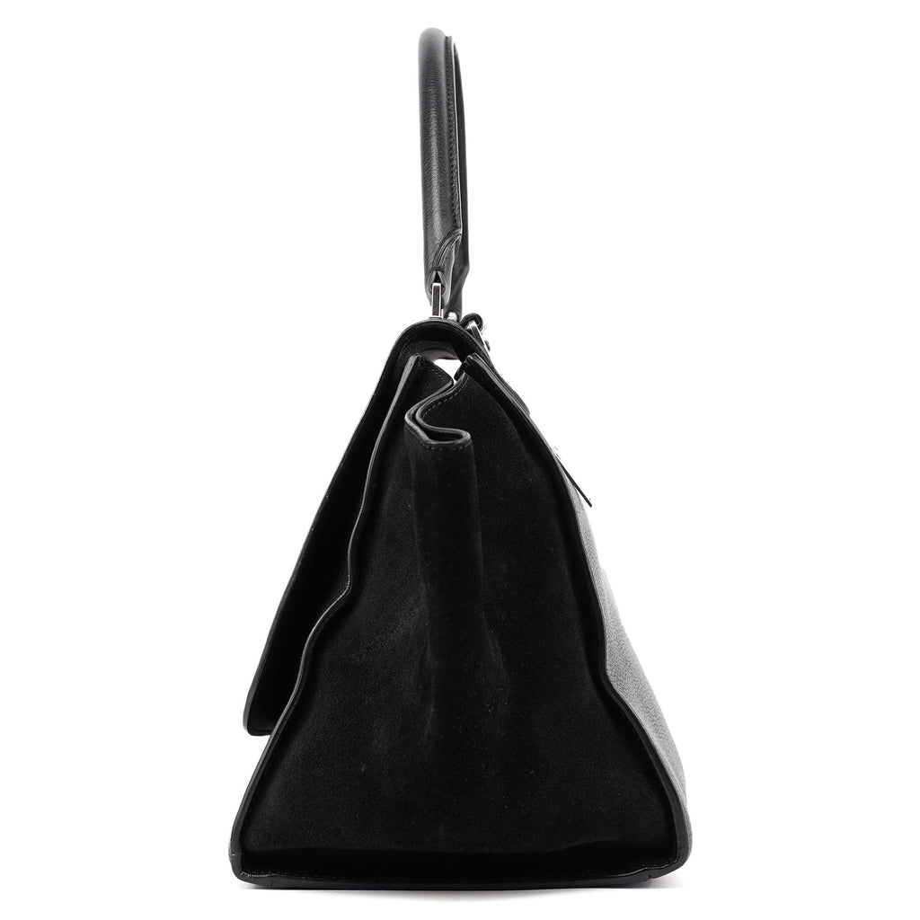 Black Suede Leather Trapeze 2-Way Shoulder Bag