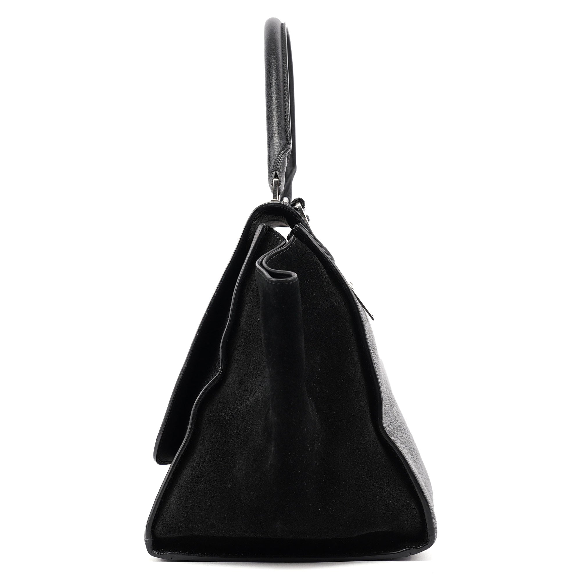 Black Suede Leather Trapeze 2-Way Shoulder Bag
