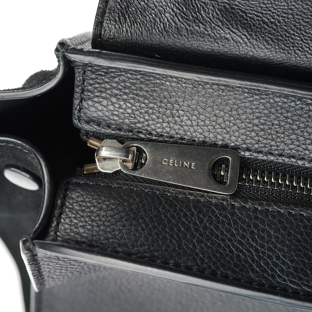 Black Suede Leather Trapeze 2-Way Shoulder Bag