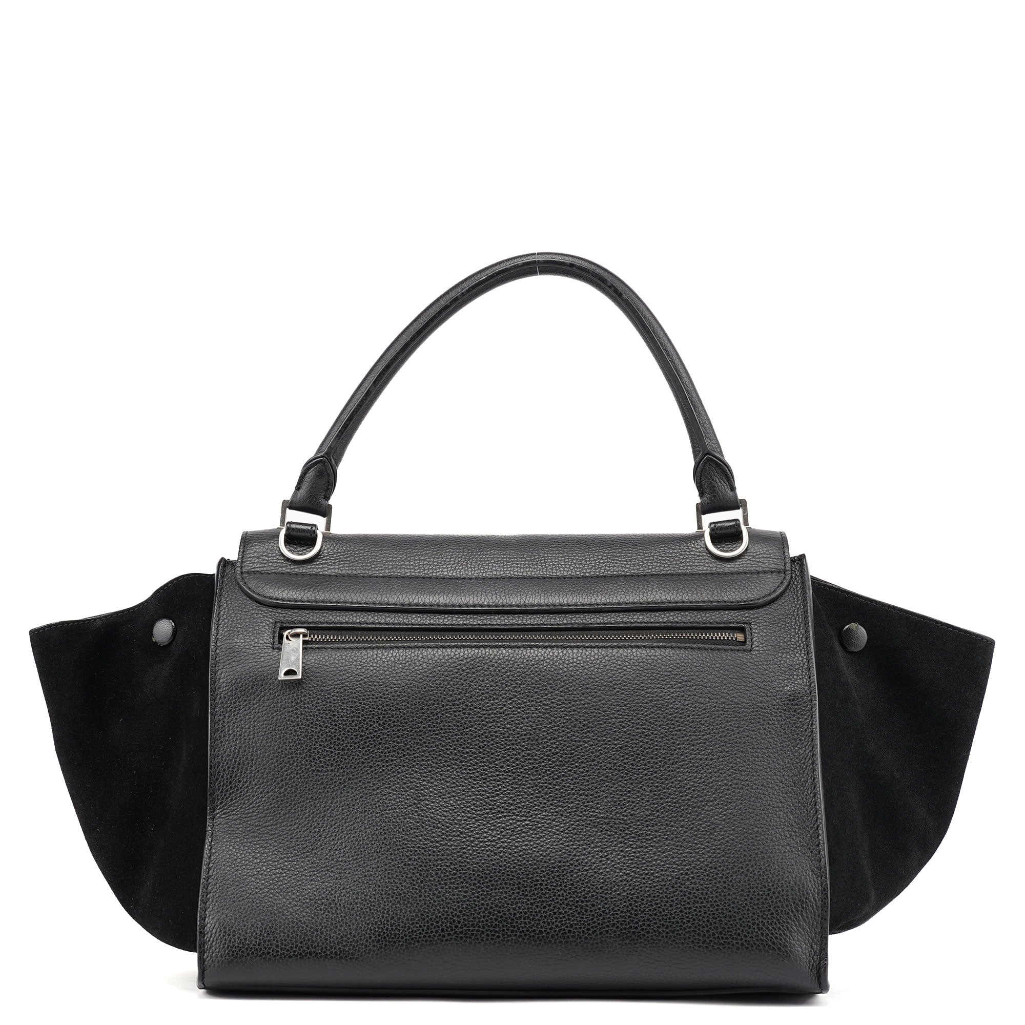 Black Suede Leather Trapeze 2-Way Shoulder Bag