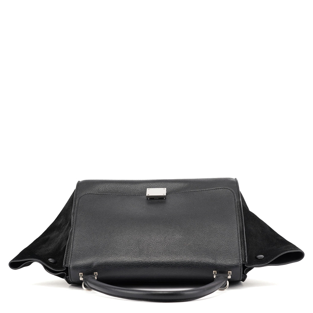 Black Suede Leather Trapeze 2-Way Shoulder Bag