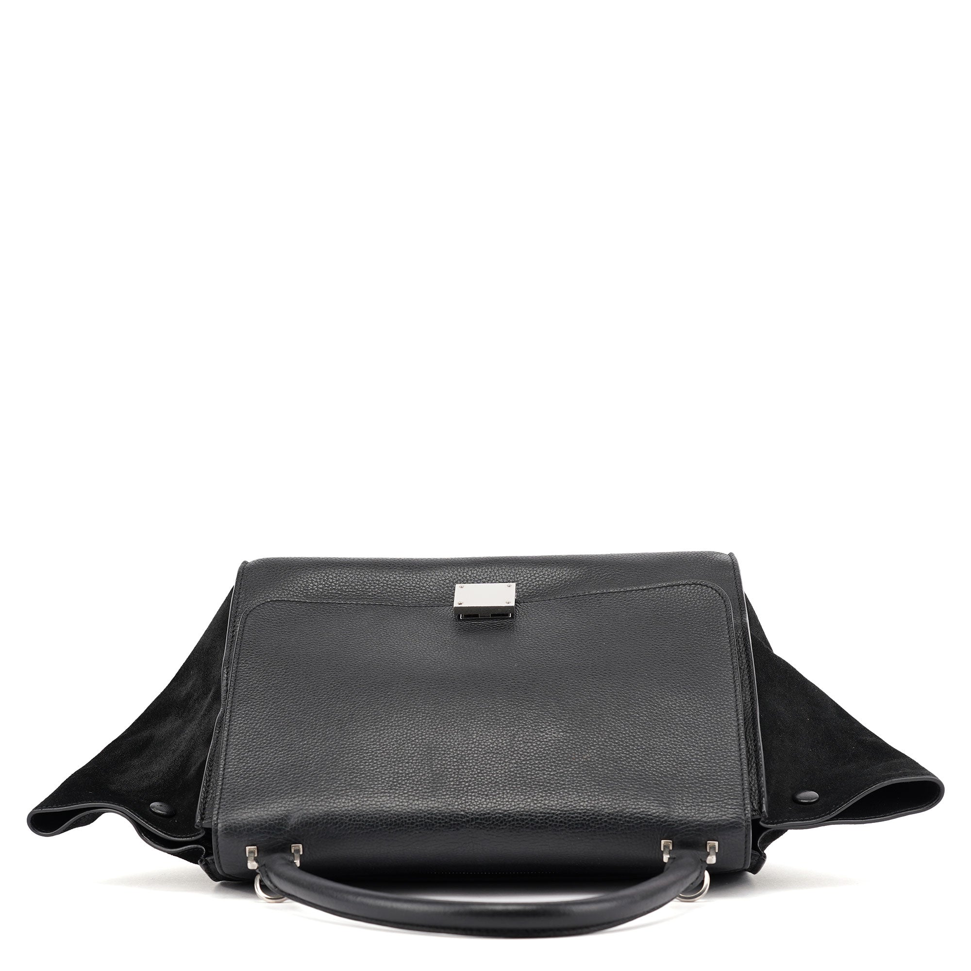Black Suede Leather Trapeze 2-Way Shoulder Bag