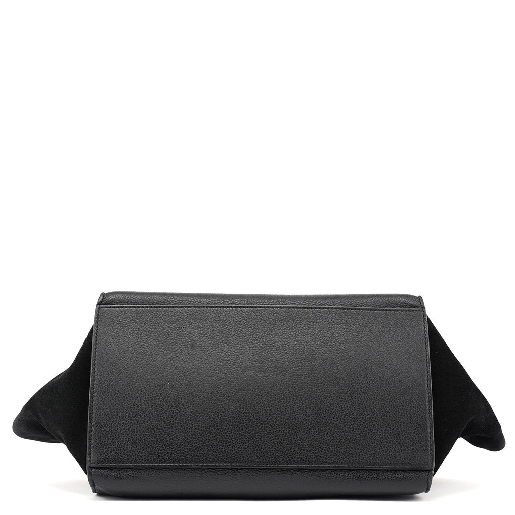 Black Suede Leather Trapeze 2-Way Shoulder Bag
