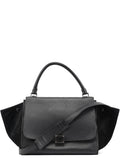 Black Suede Leather Trapeze 2-Way Shoulder Bag