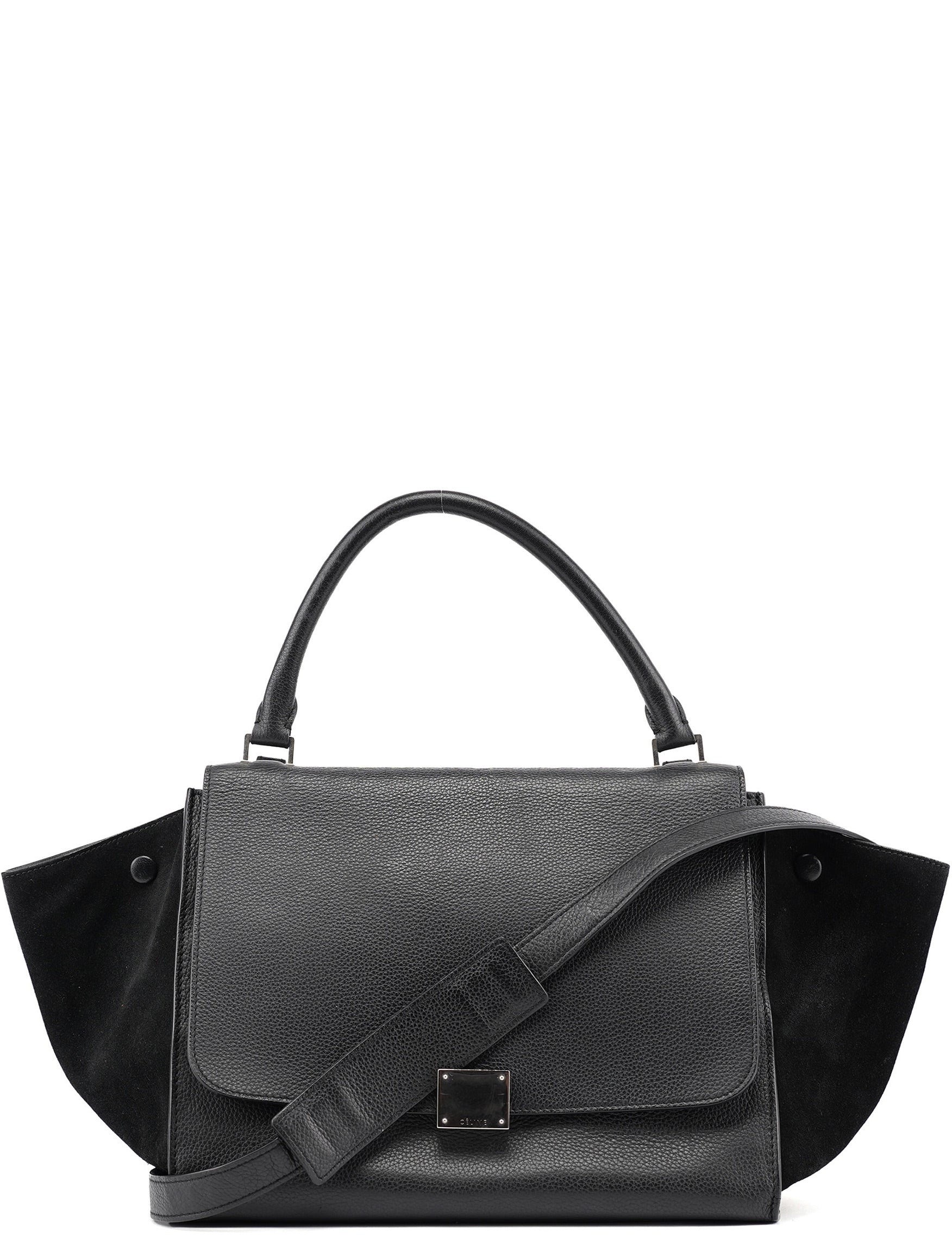 Black Suede Leather Trapeze 2-Way Shoulder Bag