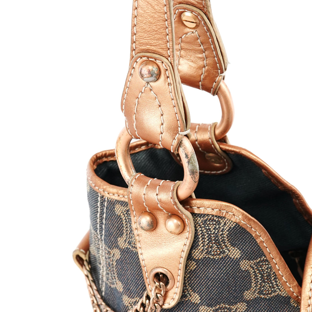 Navy Metallic Monogram Denim Tote Bag