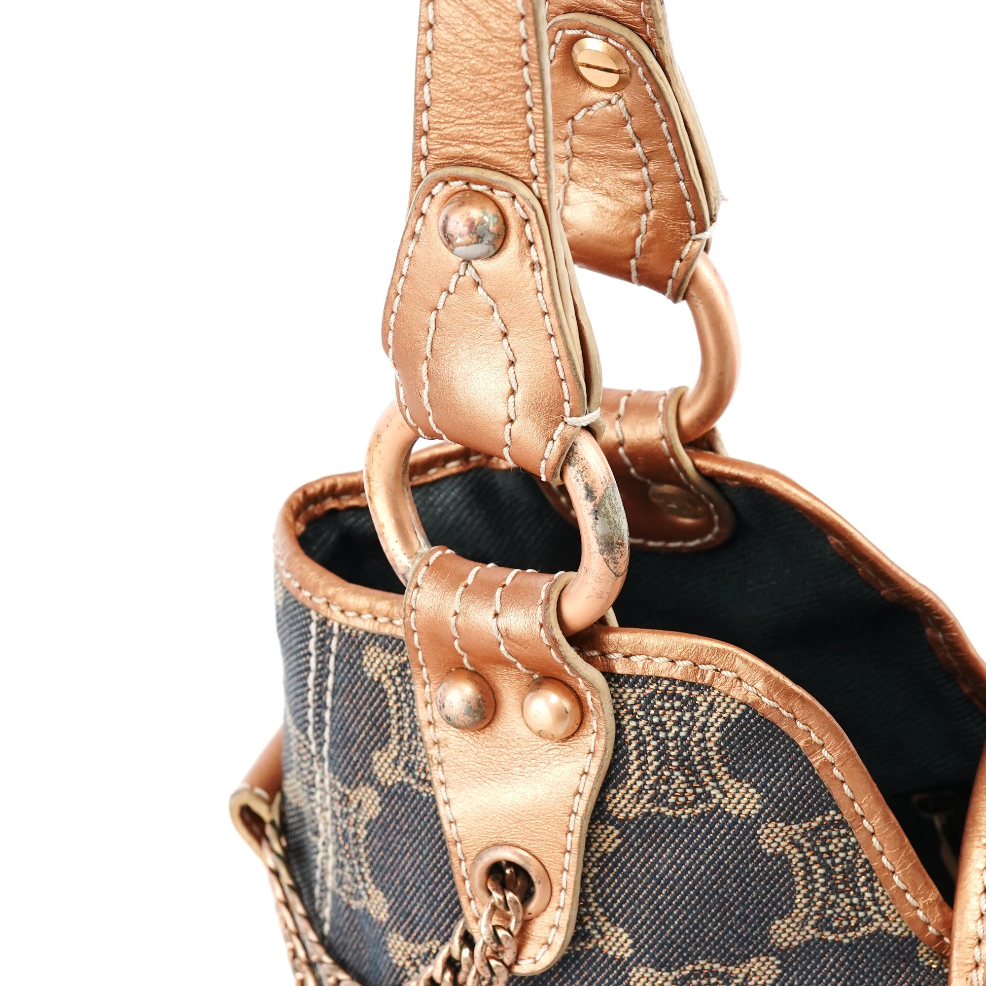 Navy Metallic Monogram Denim Tote Bag