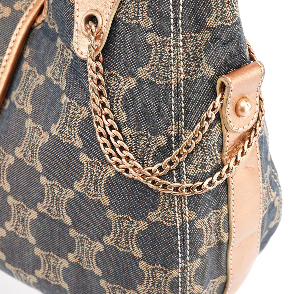 Navy Metallic Monogram Denim Tote Bag