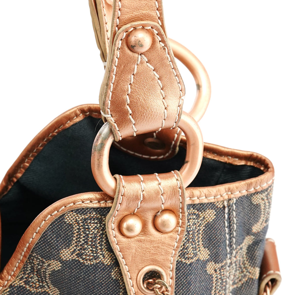 Navy Metallic Monogram Denim Tote Bag
