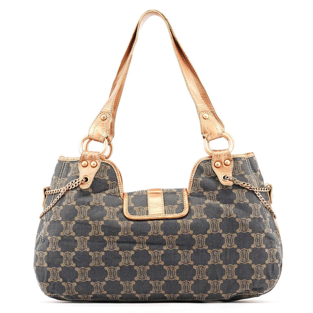 Navy Metallic Monogram Denim Tote Bag