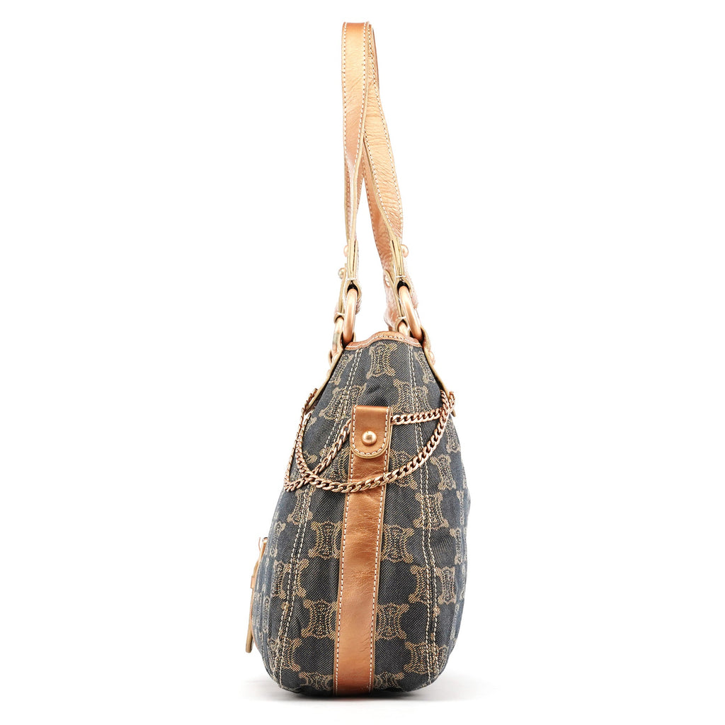 Navy Metallic Monogram Denim Tote Bag