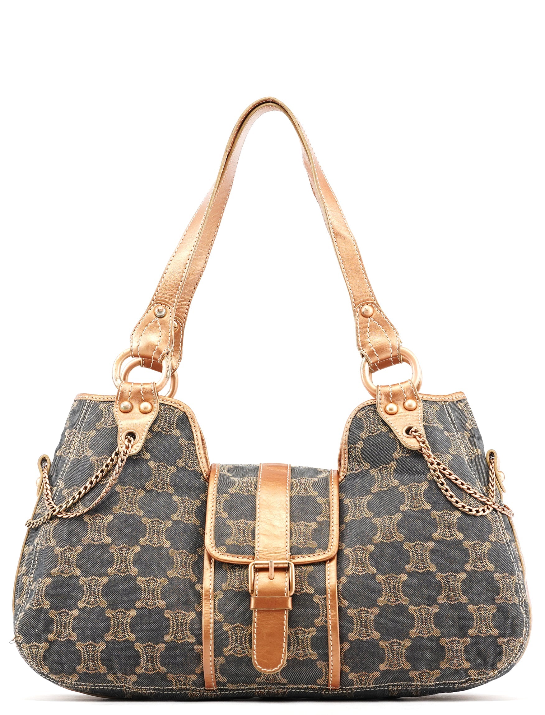 Navy Metallic Monogram Denim Tote Bag