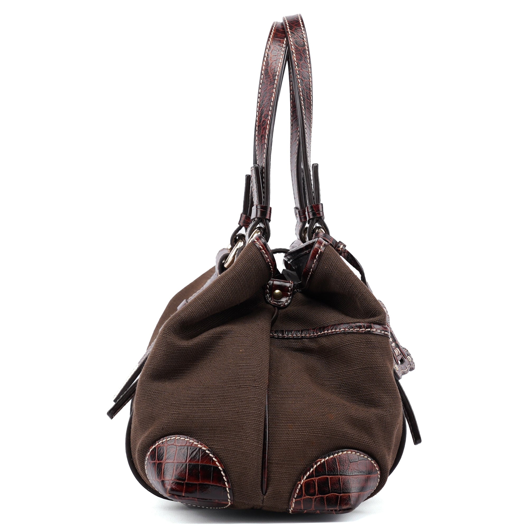 Brown Canvas Croc Embossed Tote Bag