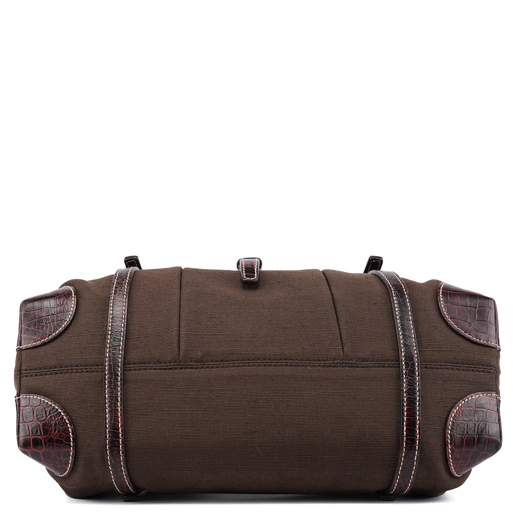 Brown Canvas Croc Embossed Tote Bag