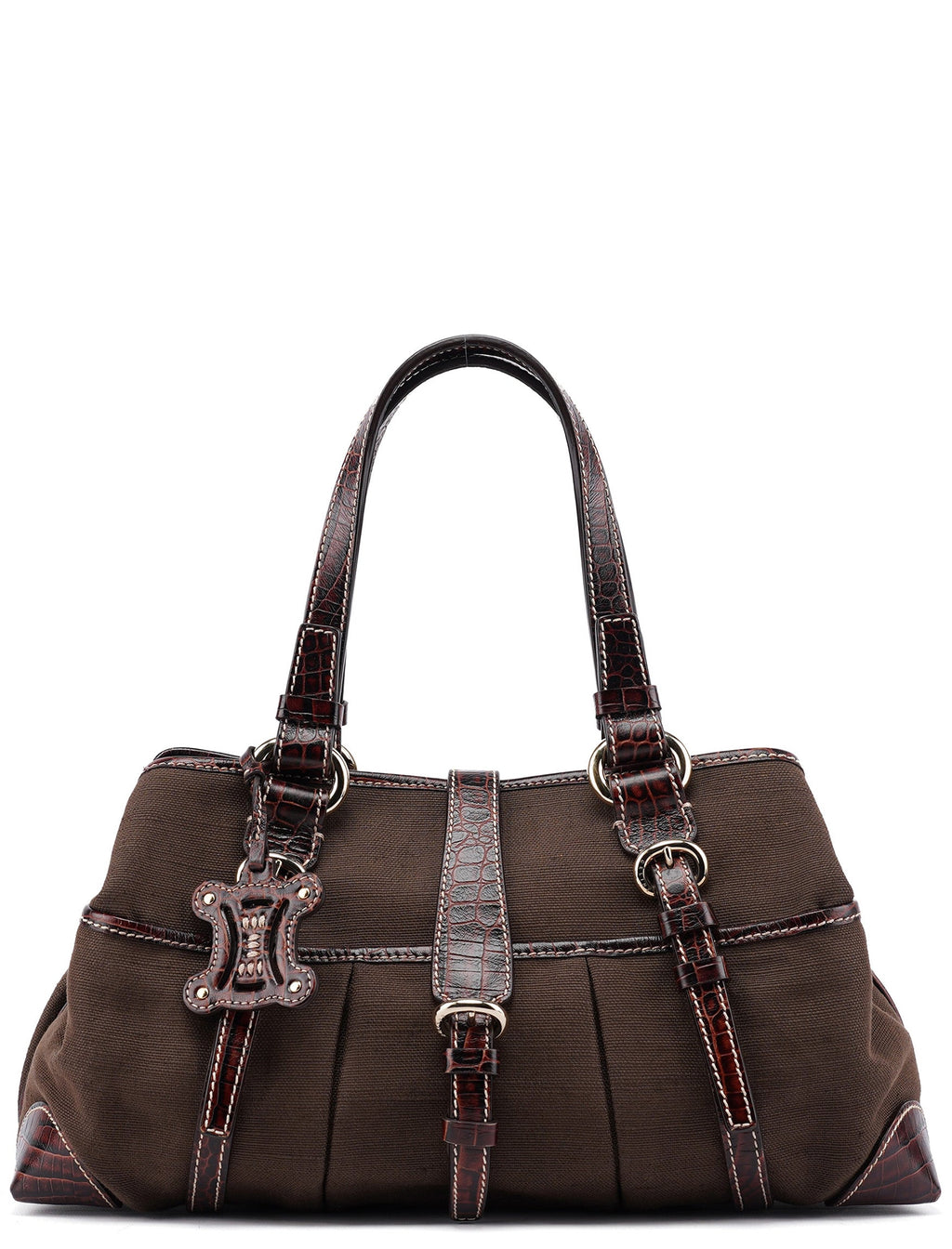 Brown Canvas Croc Embossed Tote Bag