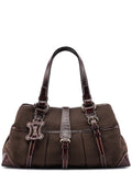 Brown Canvas Croc Embossed Tote Bag