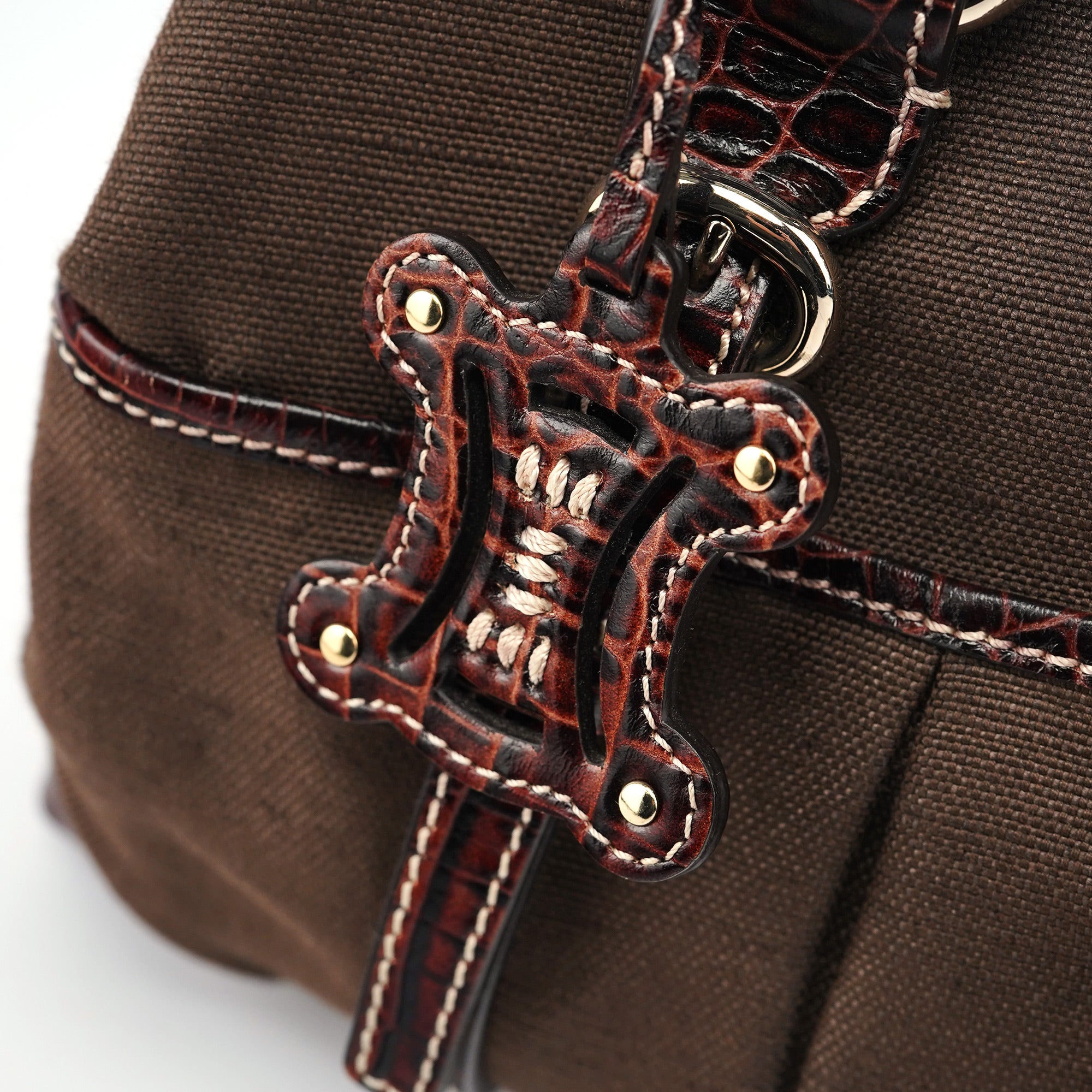Brown Canvas Croc Embossed Tote Bag