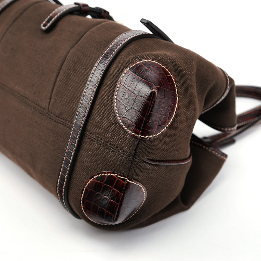 Brown Canvas Croc Embossed Tote Bag