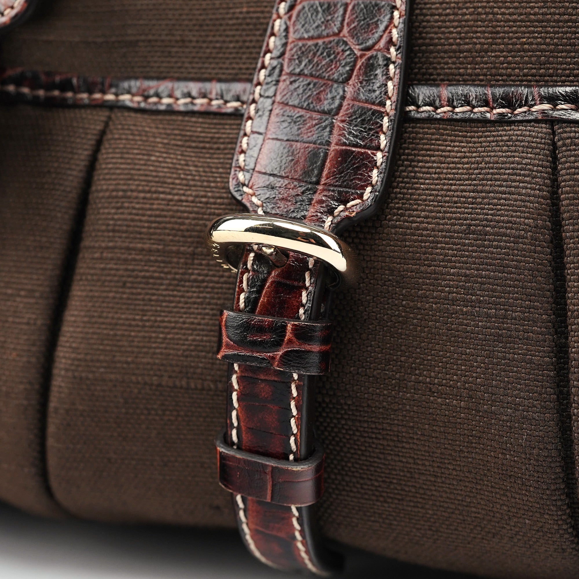 Brown Canvas Croc Embossed Tote Bag