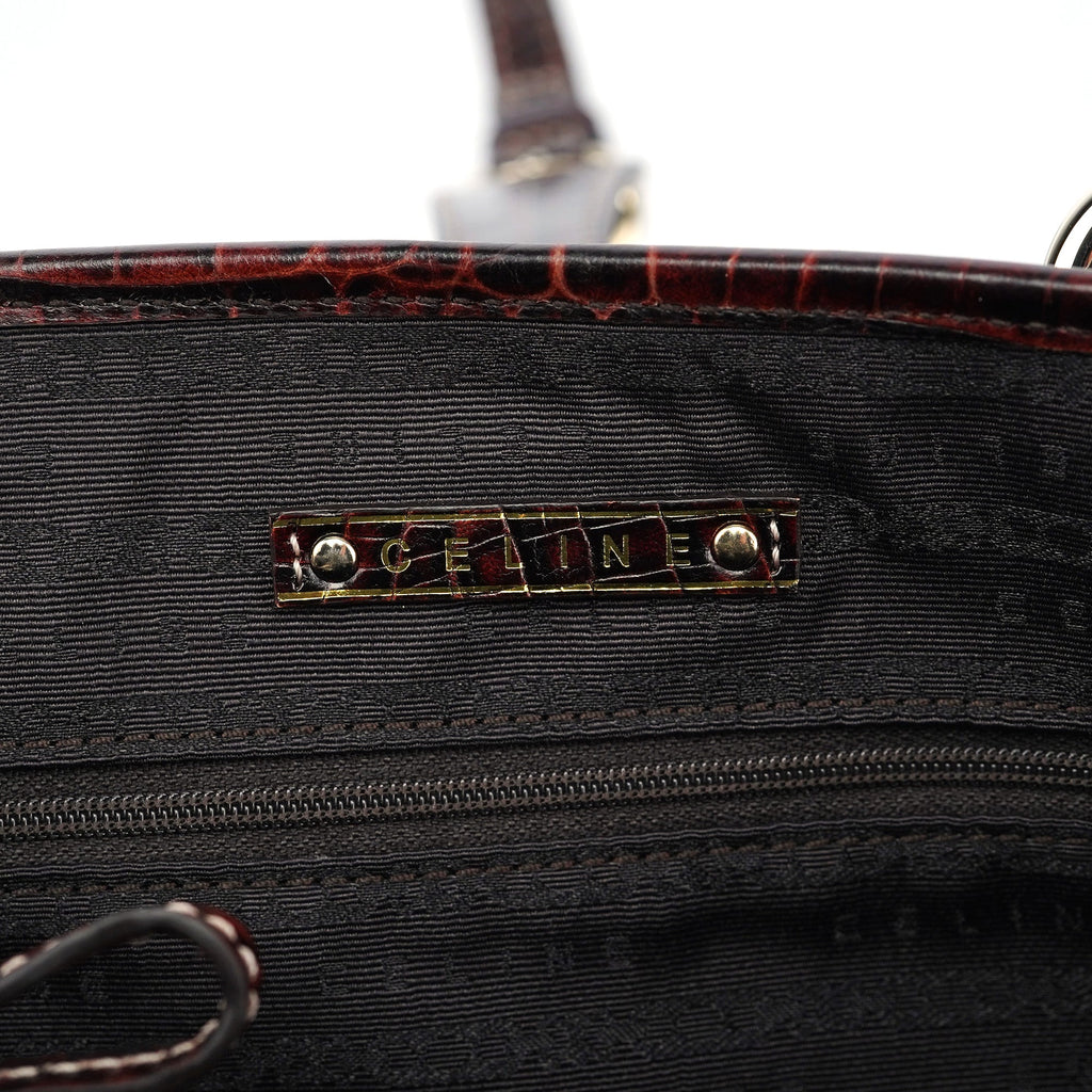 Brown Canvas Croc Embossed Tote Bag
