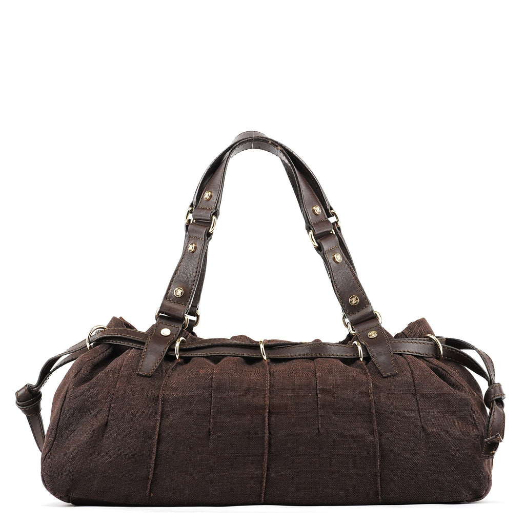 Brown Canvas Floral Shoulder Bag