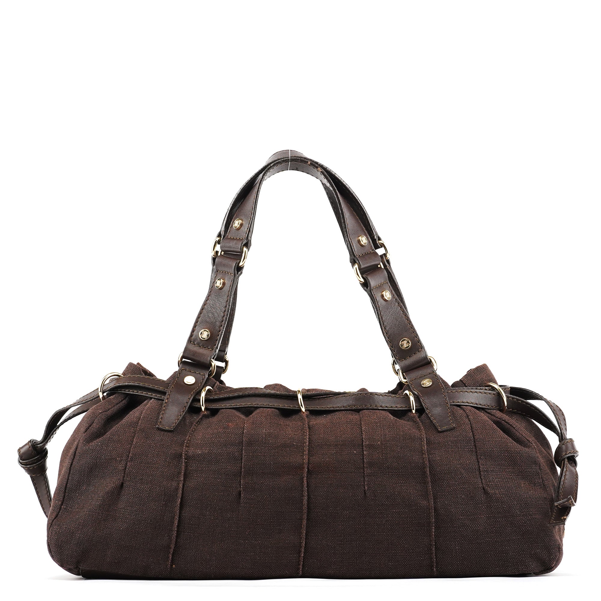 Brown Canvas Floral Shoulder Bag