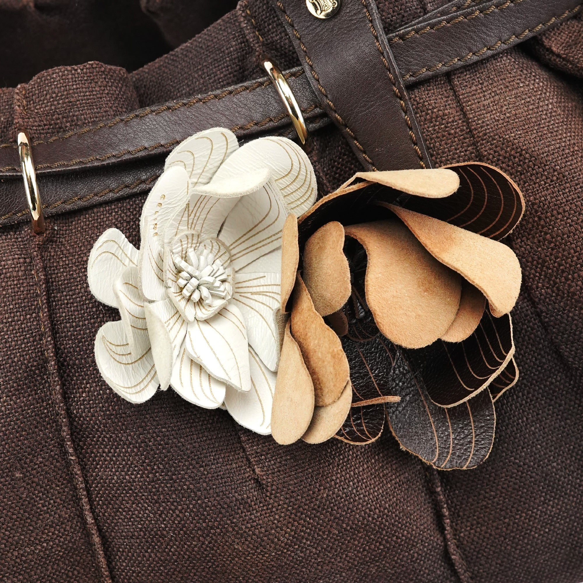 Brown Canvas Floral Shoulder Bag