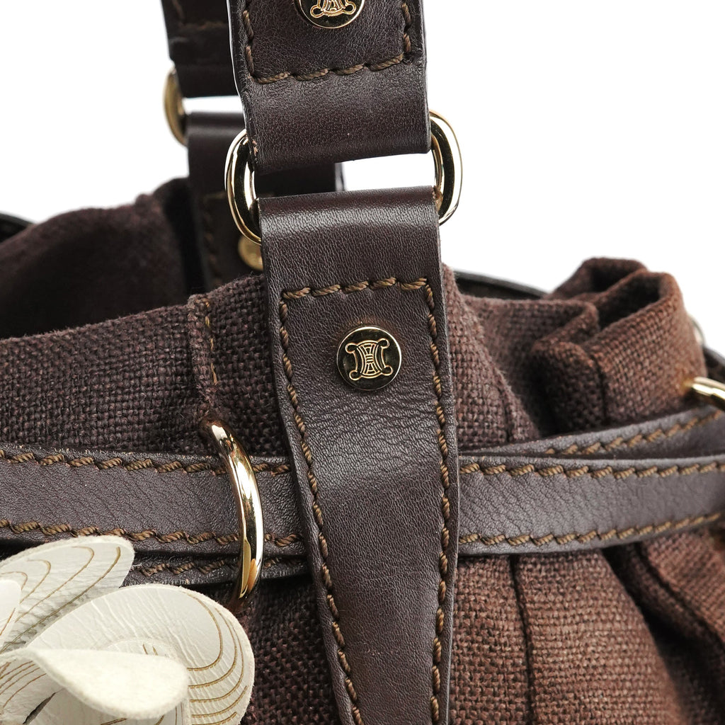 Brown Canvas Floral Shoulder Bag