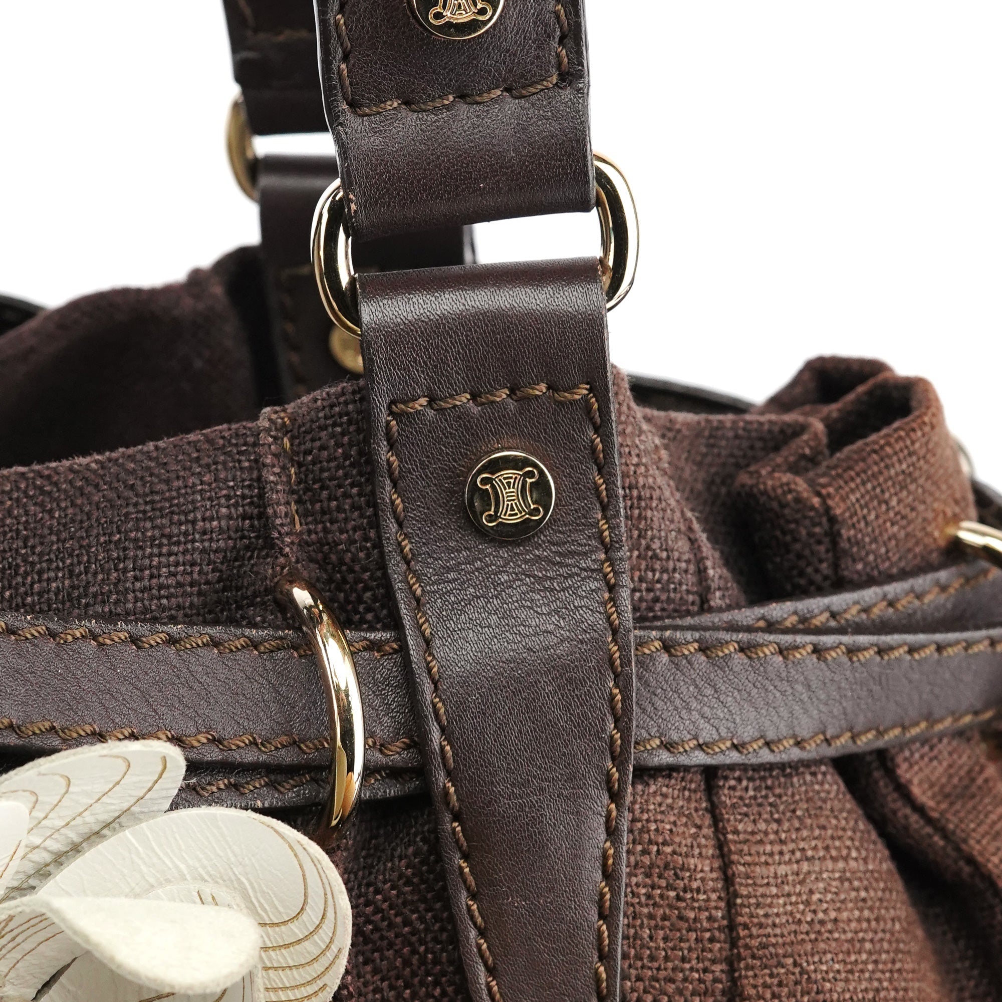 Brown Canvas Floral Shoulder Bag