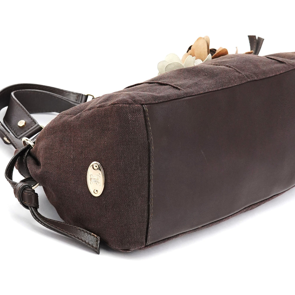 Brown Canvas Floral Shoulder Bag