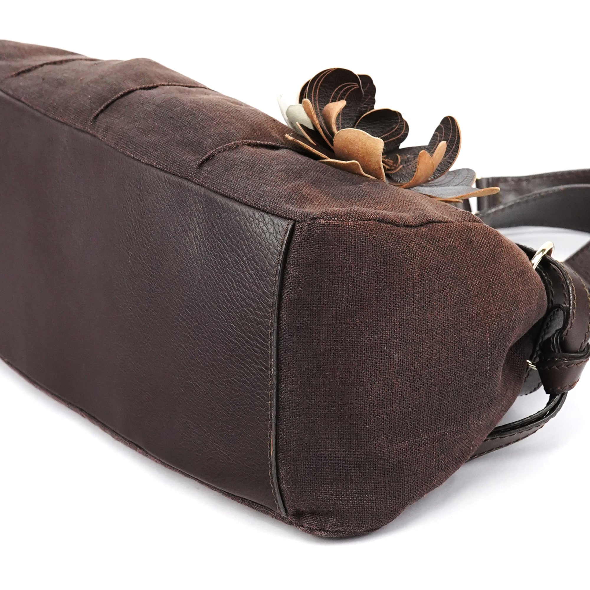 Brown Canvas Floral Shoulder Bag