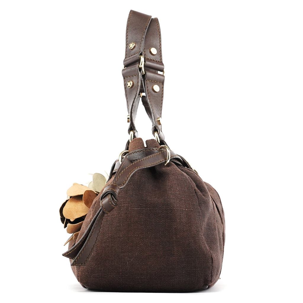 Brown Canvas Floral Shoulder Bag