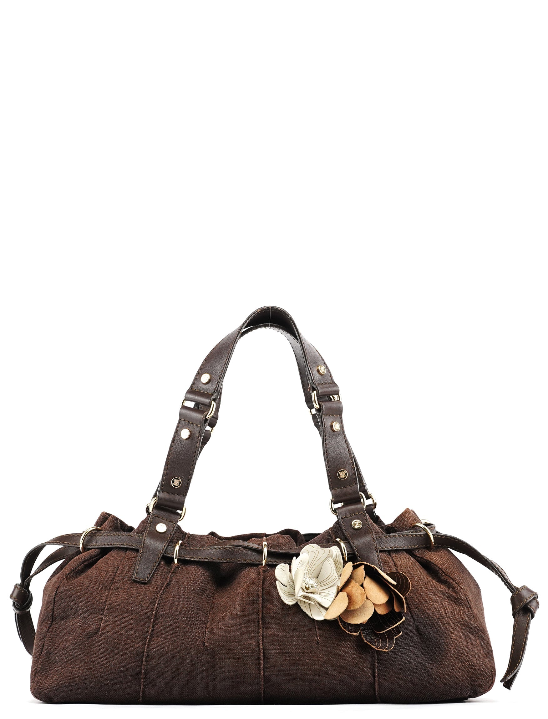 Brown Canvas Floral Shoulder Bag