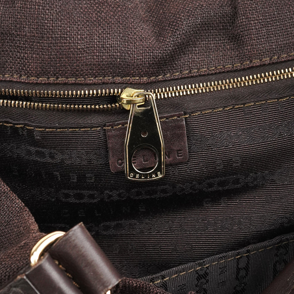 Brown Canvas Leather Floral Tote Bag