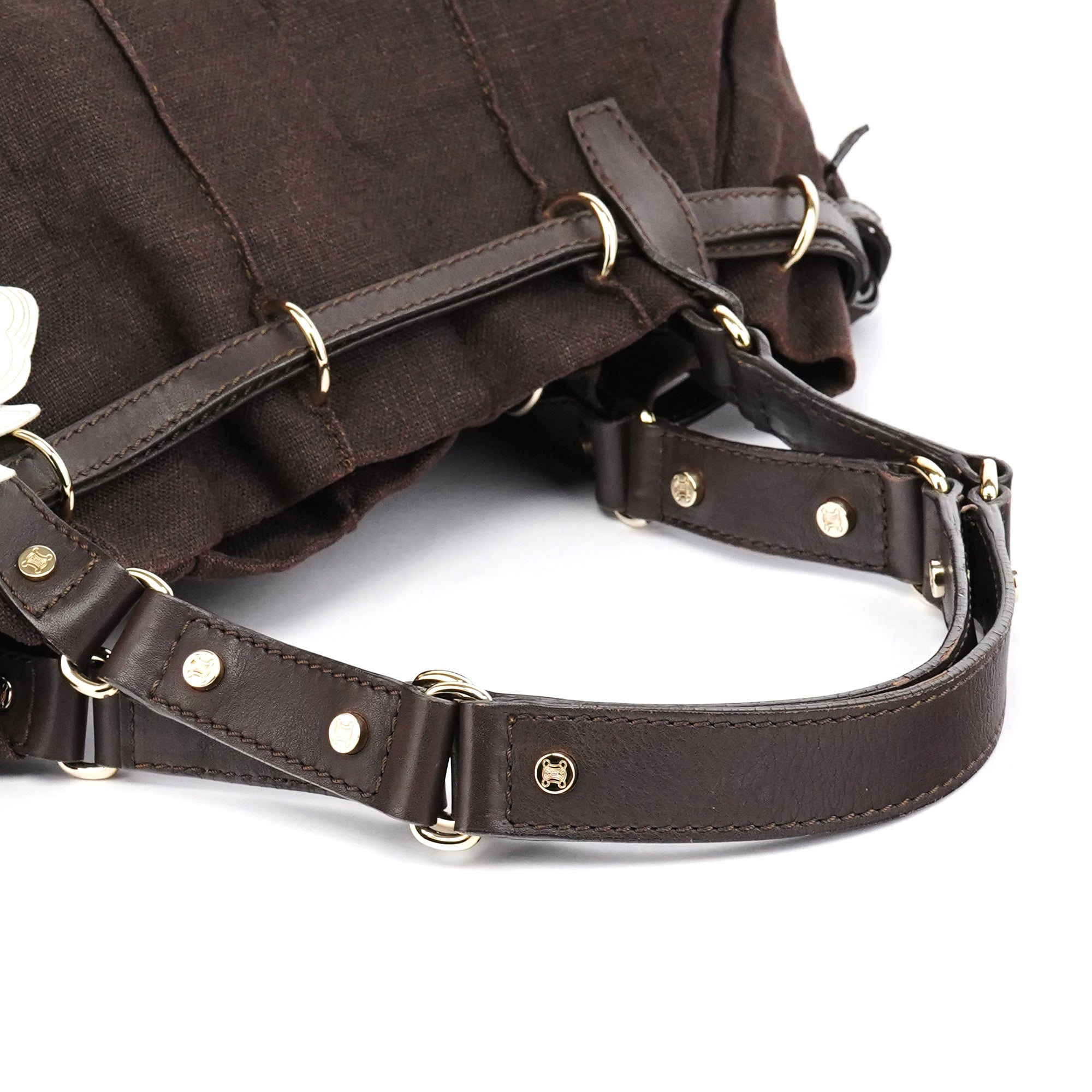 Brown Canvas Leather Floral Tote Bag