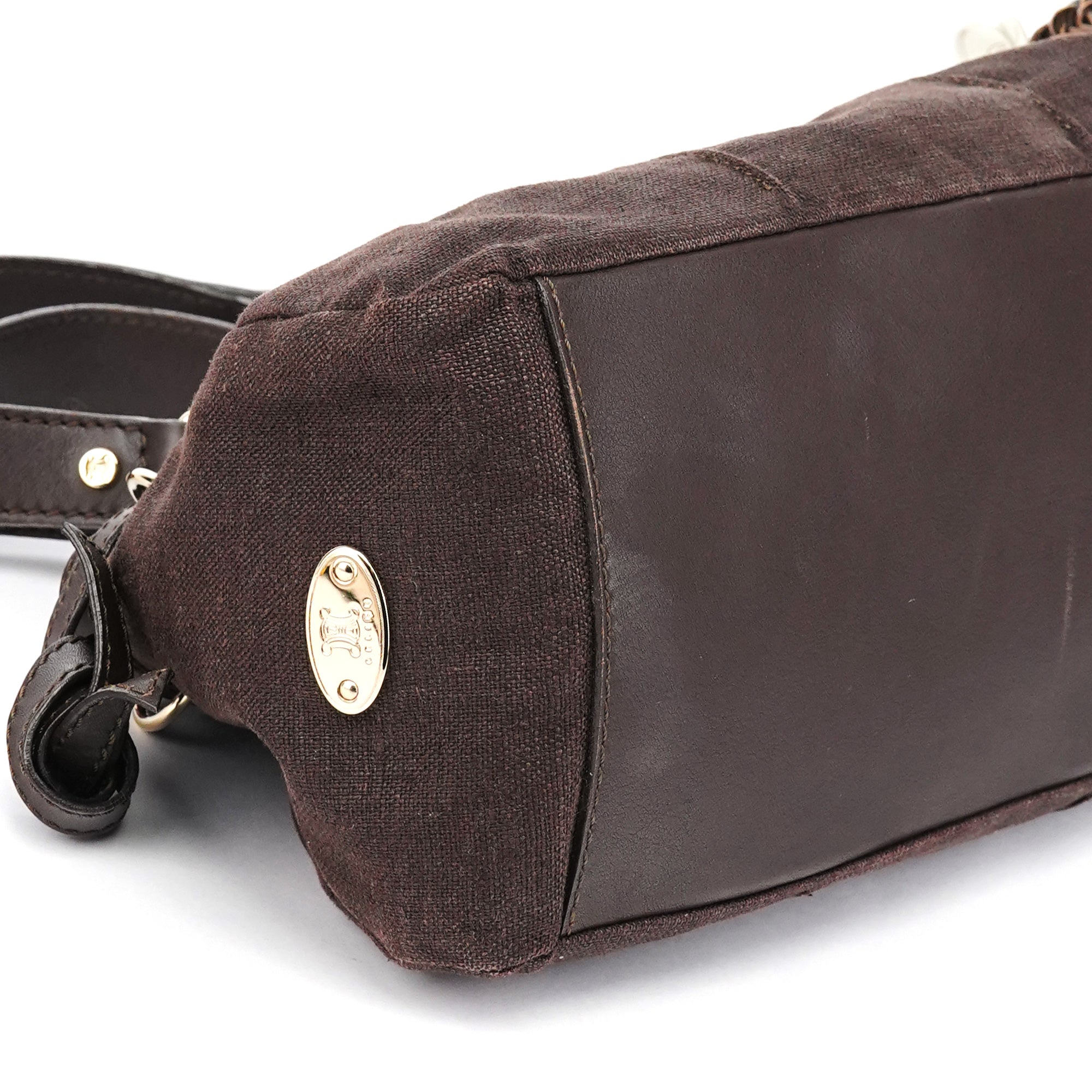 Brown Canvas Leather Floral Tote Bag
