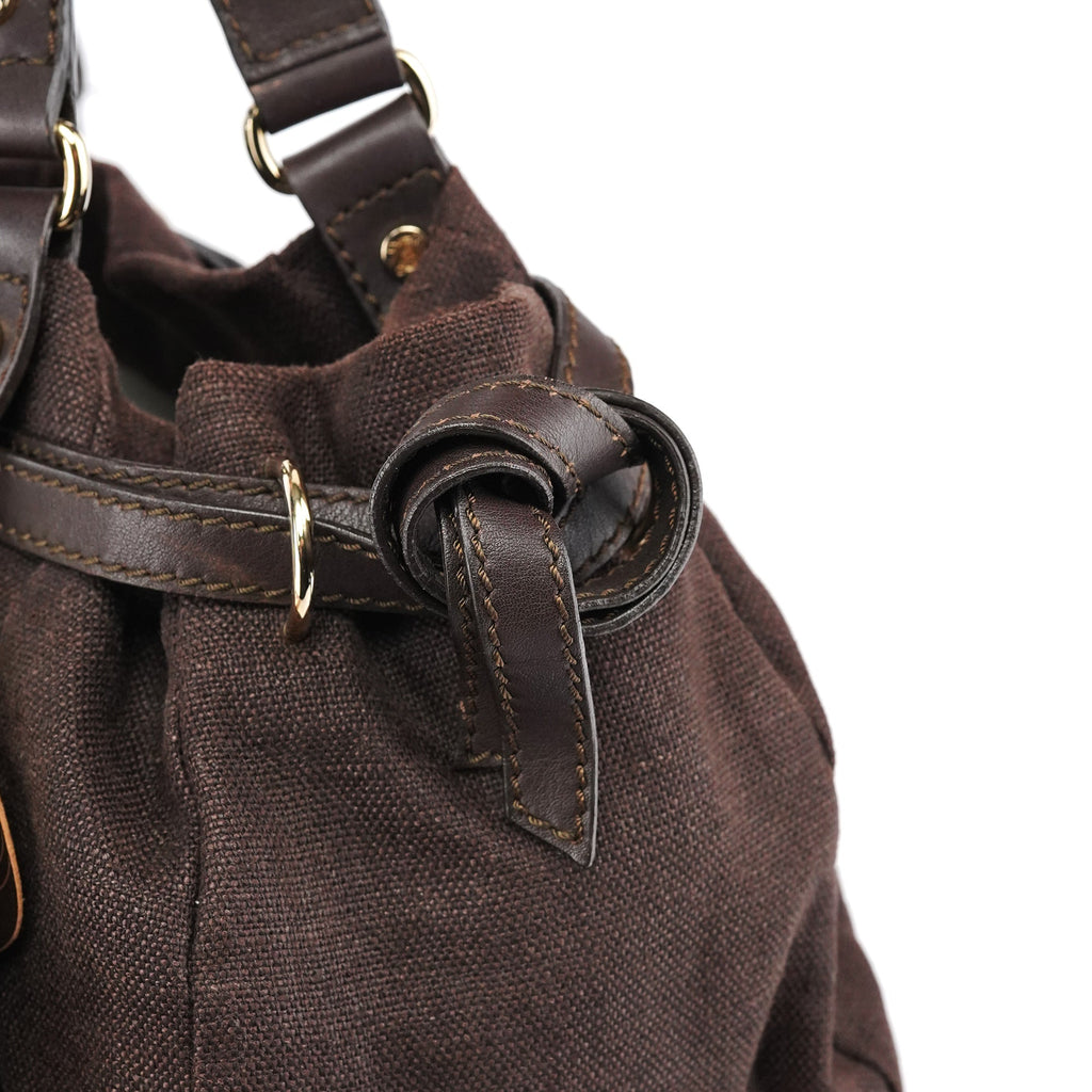 Brown Canvas Leather Floral Tote Bag